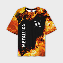 Мужская футболка оверсайз Metallica и пылающий огонь
