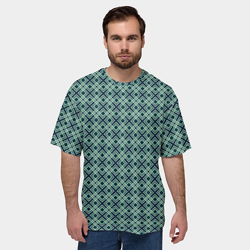 Мужская футболка оверсайз Геометрический бирюзовый узор на текстурированном / 3D-принт – фото 3