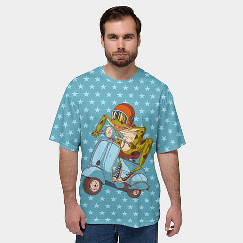 Мужская футболка оверсайз Крейзи лягуха на мопеде / 3D-принт – фото 3