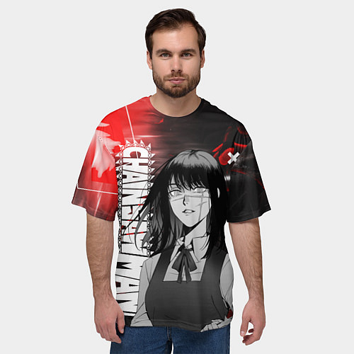 Мужская футболка оверсайз Аса Митака - Человек-бензопила / 3D-принт – фото 3