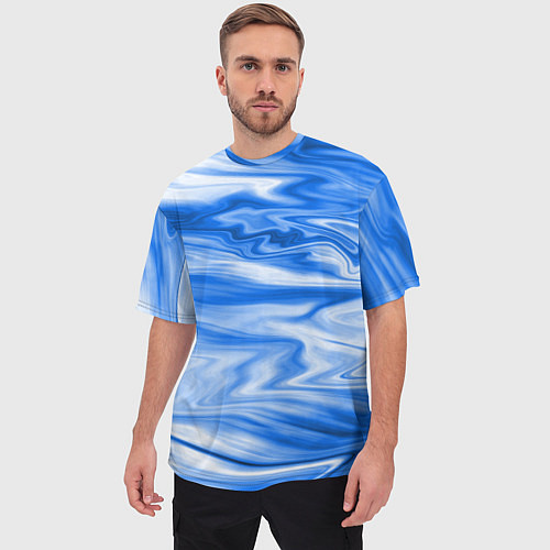 Мужская футболка оверсайз Бело синий абстрактный фон Волны / 3D-принт – фото 3