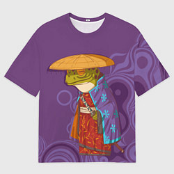 Футболка оверсайз мужская Лягуха-самурай на фиолетовом фоне, цвет: 3D-принт