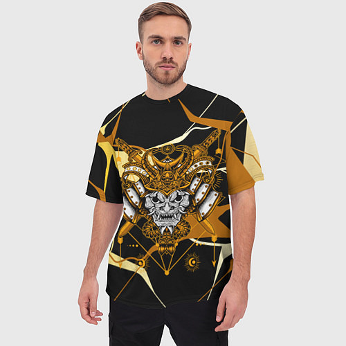 Мужская футболка оверсайз Золотая маска демона / 3D-принт – фото 3