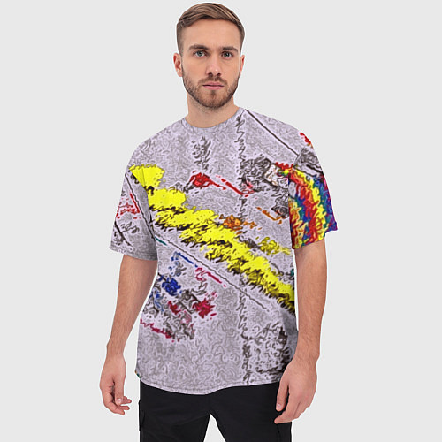 Мужская футболка оверсайз Капли красок на воде / 3D-принт – фото 3