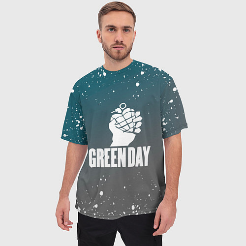 Мужская футболка оверсайз Green day - брызги / 3D-принт – фото 3