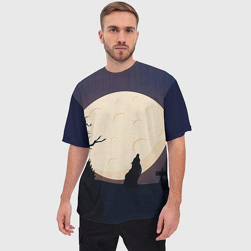 Мужская футболка оверсайз Волчица и луна / 3D-принт – фото 3