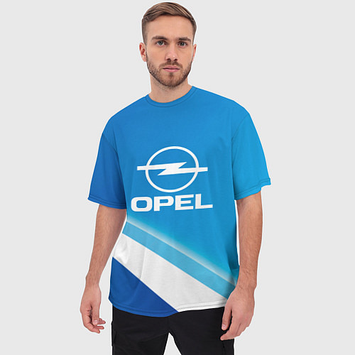 Мужская футболка оверсайз Опель - голубая абстракция / 3D-принт – фото 3