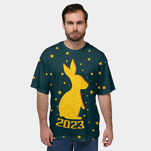 Мужская футболка оверсайз Год кролика - 2023 / 3D-принт – фото 3