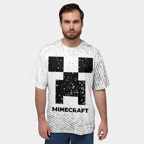 Мужская футболка оверсайз Minecraft с потертостями на светлом фоне / 3D-принт – фото 3