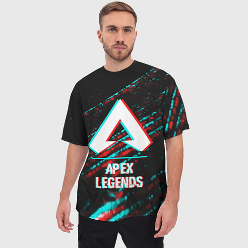 Мужская футболка оверсайз Apex Legends в стиле glitch и баги графики на темн / 3D-принт – фото 3