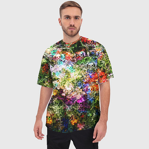 Мужская футболка оверсайз Цветы на черепах / 3D-принт – фото 3