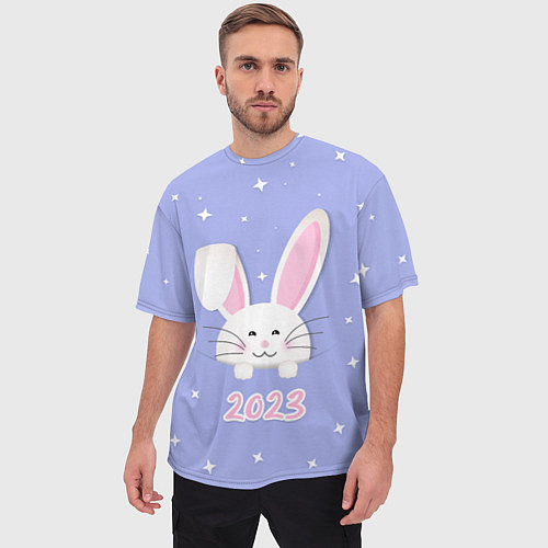 Мужская футболка оверсайз Кролик - символ 2023 года / 3D-принт – фото 3