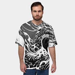 Футболка оверсайз мужская Черно-белые волны, цвет: 3D-принт — фото 2