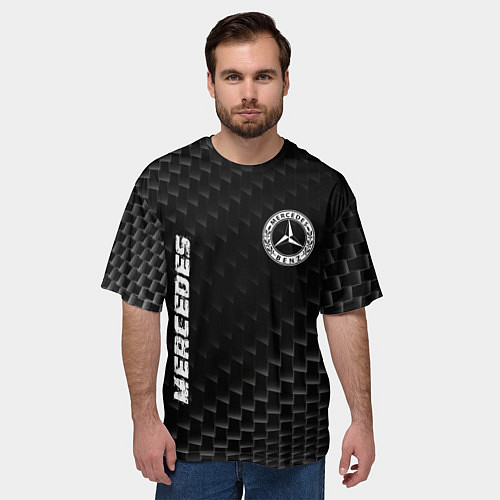 Мужская футболка оверсайз Mercedes карбоновый фон / 3D-принт – фото 3