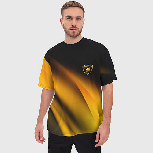 Мужская футболка оверсайз Ламборгини - желтая абстракция / 3D-принт – фото 3