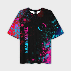 Мужская футболка оверсайз Evanescence - neon gradient: символ и надпись верт
