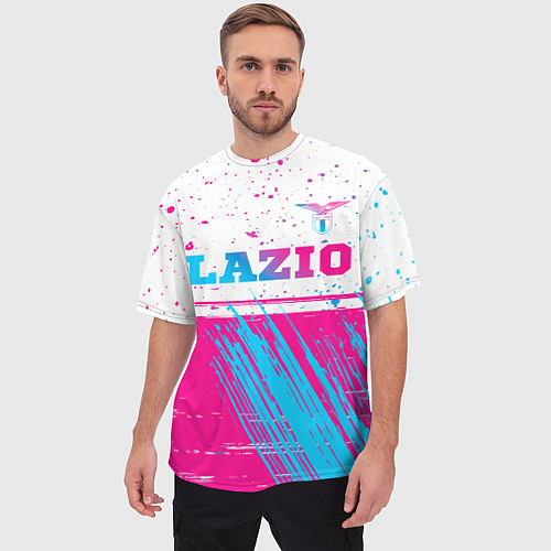 Мужская футболка оверсайз Lazio neon gradient style: символ сверху / 3D-принт – фото 3