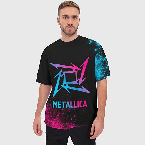 Мужская футболка оверсайз Metallica - neon gradient / 3D-принт – фото 3