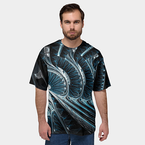 Мужская футболка оверсайз Кибернетический абстрактный тоннель / 3D-принт – фото 3