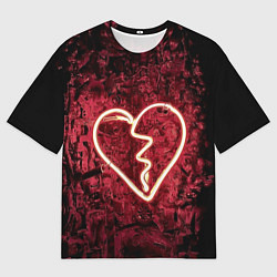 Футболка оверсайз мужская Абстрактное неоновое сердце в механической тьме, цвет: 3D-принт