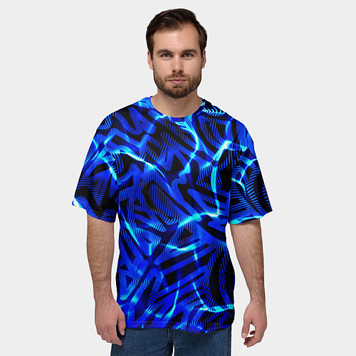 Мужская футболка оверсайз Удар неоновой молнии / 3D-принт – фото 3