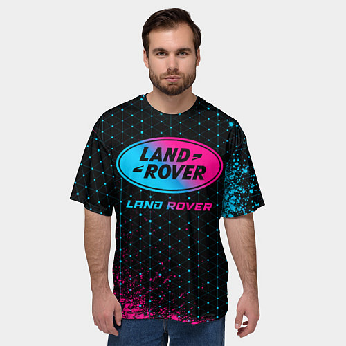 Мужская футболка оверсайз Land Rover - neon gradient / 3D-принт – фото 3