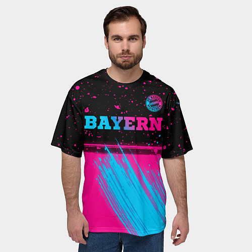 Мужская футболка оверсайз Bayern - neon gradient: символ сверху / 3D-принт – фото 3