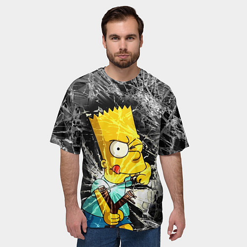 Мужская футболка оверсайз Барт Симпсон разбил из рогатки стекло / 3D-принт – фото 3