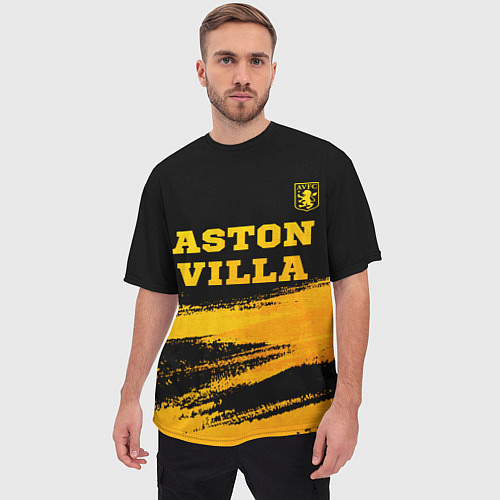 Мужская футболка оверсайз Aston Villa - gold gradient: символ сверху / 3D-принт – фото 3