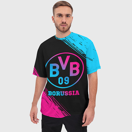 Мужская футболка оверсайз Borussia - neon gradient / 3D-принт – фото 3