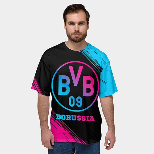 Мужская футболка оверсайз Borussia - neon gradient / 3D-принт – фото 3
