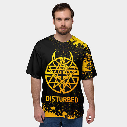 Мужская футболка оверсайз Disturbed - gold gradient / 3D-принт – фото 3