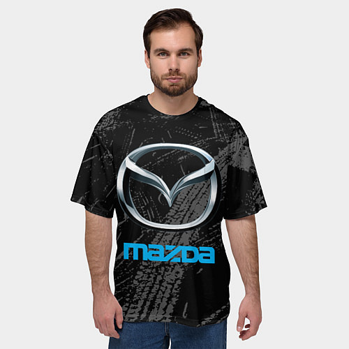 Мужская футболка оверсайз Mazda - следы шин / 3D-принт – фото 3