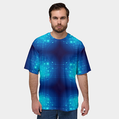 Мужская футболка оверсайз Неоновые проводники - схемы / 3D-принт – фото 3