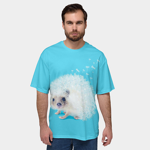 Мужская футболка оверсайз Белый ежик одуванчик / 3D-принт – фото 3