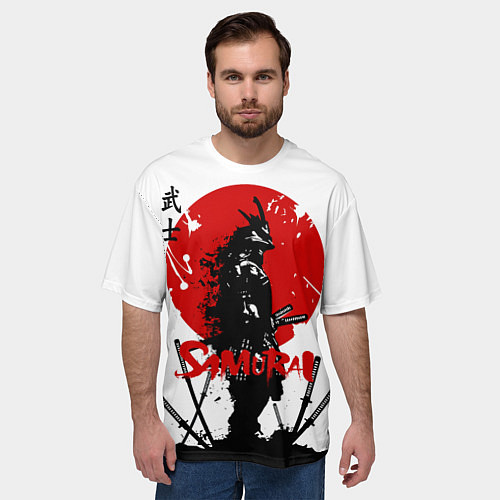 Мужская футболка оверсайз Самурай, Катаны и Красное Солнце / 3D-принт – фото 3