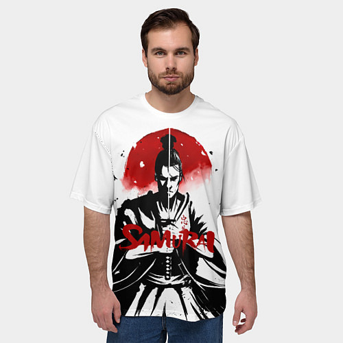 Мужская футболка оверсайз Самурай С Катаной Перед Лицом / 3D-принт – фото 3