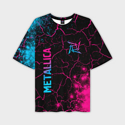 Мужская футболка оверсайз Metallica - neon gradient: символ и надпись вертик