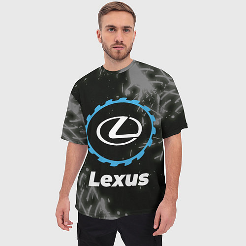 Мужская футболка оверсайз Lexus в стиле Top Gear со следами шин на фоне / 3D-принт – фото 3