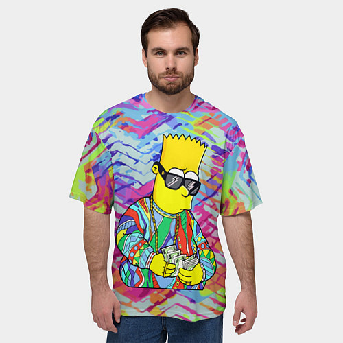 Мужская футболка оверсайз Барт Симпсон в тёмных очках считает бабло / 3D-принт – фото 3