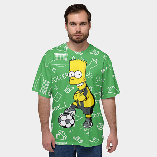 Мужская футболка оверсайз Барт Симпсон - крутой футболист! / 3D-принт – фото 3