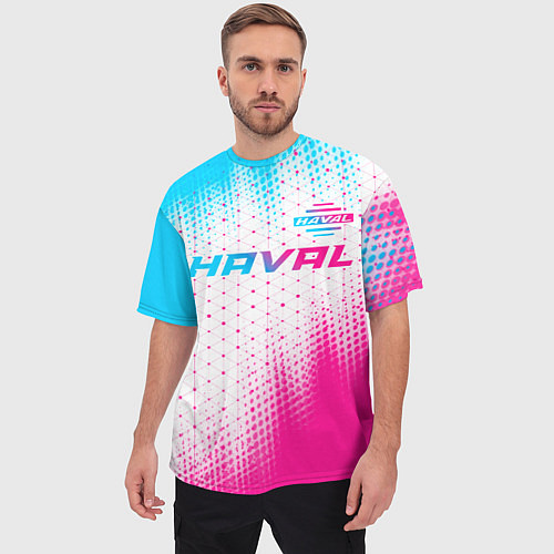 Мужская футболка оверсайз Haval neon gradient style: символ сверху / 3D-принт – фото 3