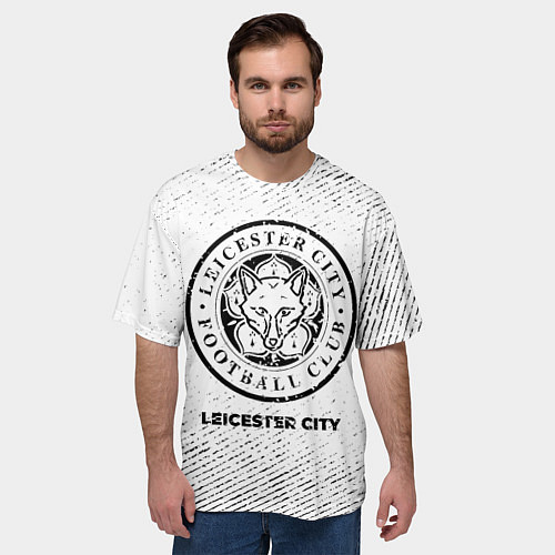 Мужская футболка оверсайз Leicester City с потертостями на светлом фоне / 3D-принт – фото 3