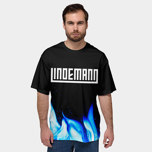 Мужская футболка оверсайз Lindemann blue fire / 3D-принт – фото 3