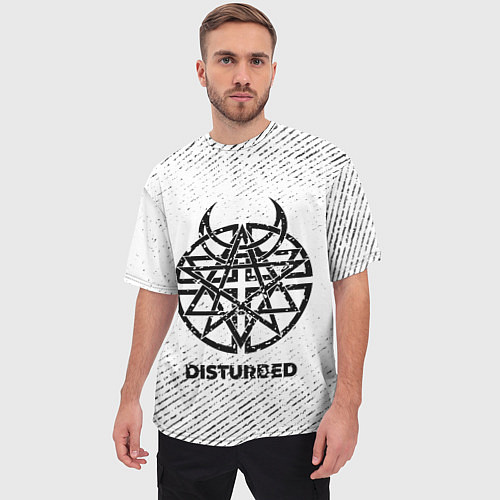 Мужская футболка оверсайз Disturbed с потертостями на светлом фоне / 3D-принт – фото 3