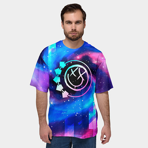 Мужская футболка оверсайз Blink 182 неоновый космос / 3D-принт – фото 3