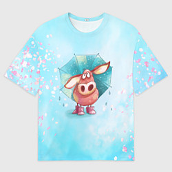 Футболка оверсайз мужская Свинка под зонтиком в дождь, цвет: 3D-принт