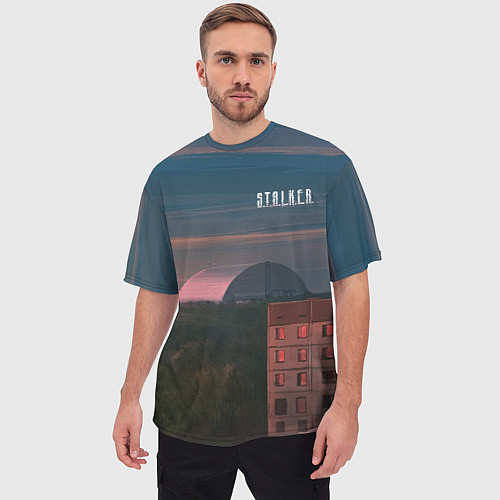 Мужская футболка оверсайз STALKER Саркофаг Над ЧАЭС / 3D-принт – фото 3