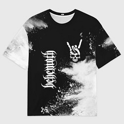 Футболка оверсайз мужская Behemoth и рок символ на темном фоне, цвет: 3D-принт