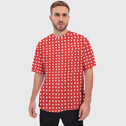 Мужская футболка оверсайз Красные сердечки паттерн / 3D-принт – фото 3